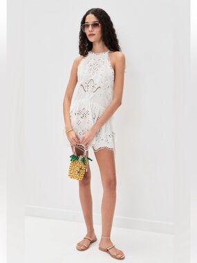 macaw cross stitch embroidered mini dress Farm Rio Stitch Embroidered Mini Dress